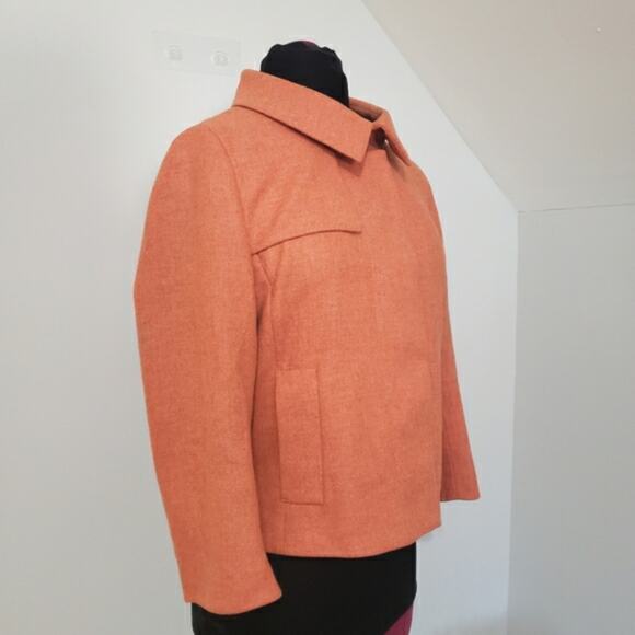 Akris Punto Wool Orange Marled Hidden Button Pocket Suit Jacket Blazer Size 10 - Picture 2 of 12